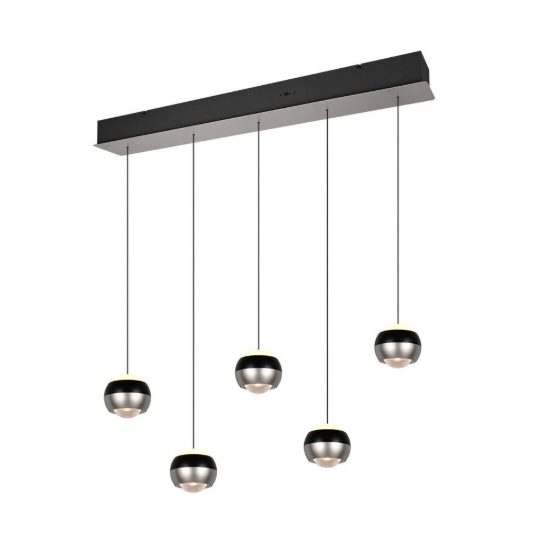 Lampadario 5 luci per salotto led 40w cct 2300k 3000k 4000k bi-emissione lineare nichel opaco nero