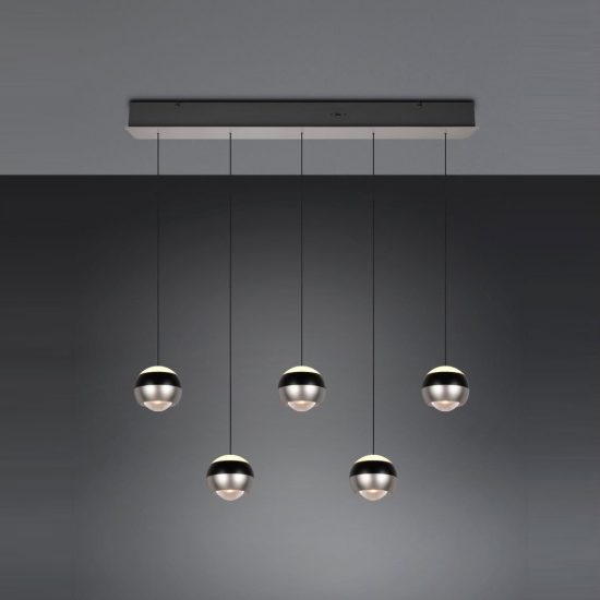 Lampadario 5 luci per salotto led 40w cct 2300k 3000k 4000k bi-emissione lineare nichel opaco nero