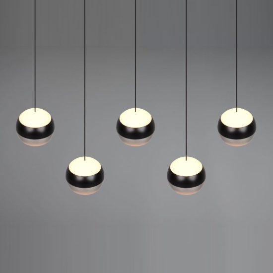 Lampadario 5 luci per salotto led 40w cct 2300k 3000k 4000k bi-emissione lineare nichel opaco nero