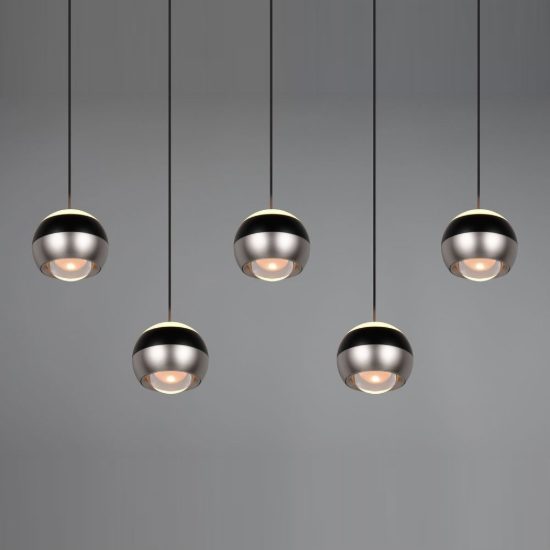 Lampadario 5 luci per salotto led 40w cct 2300k 3000k 4000k bi-emissione lineare nichel opaco nero