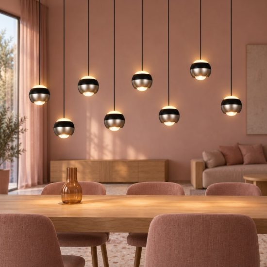 Lampadario 8 luci per salotto led 64w cct 2300k 3000k 4000k bi-emissione lineare nichel opaco nero