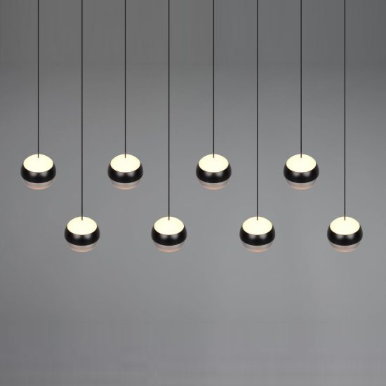 Lampadario 8 luci per salotto led 64w cct 2300k 3000k 4000k bi-emissione lineare nichel opaco nero