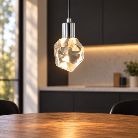 Lampada a sospensione led 5,5w cct 2300k 3000k 4000k per cucina cromo con diffusore in cristallo