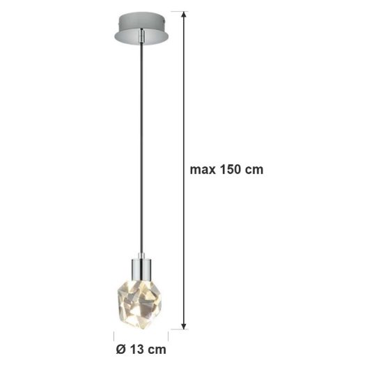 Lampada a sospensione led 5,5w cct 2300k 3000k 4000k per cucina cromo con diffusore in cristallo