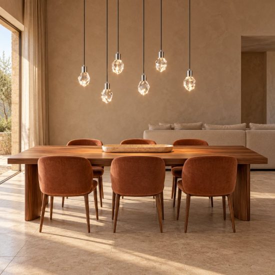Lampadario 6 luci per soggiorno led 33w cct 2300k 3000k 4000k lineare cromo con diffusori in cristallo