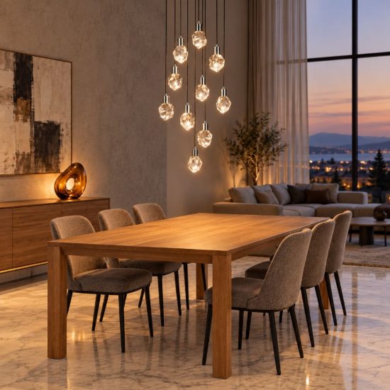 Lampadario 10 luci per soggiorno led 55w cct 2300k 3000k 4000k cromo con diffusori in cristallo