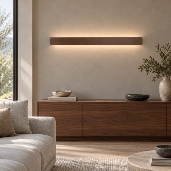 Applique grande per soggiorno moderna biemissione caffe led 28w cct 2700k 4000k