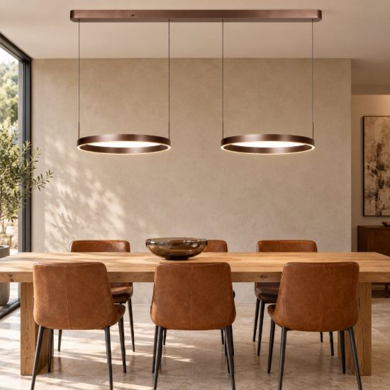 Lampadario con 2 pendenti ad anello per sala da pranzo moderno caffe led 90w cct 2700k 3000k 4000k