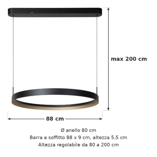 Lampadario ad anello per sala da pranzo nero champagne led 60w cct 2200k 2700k 3000k