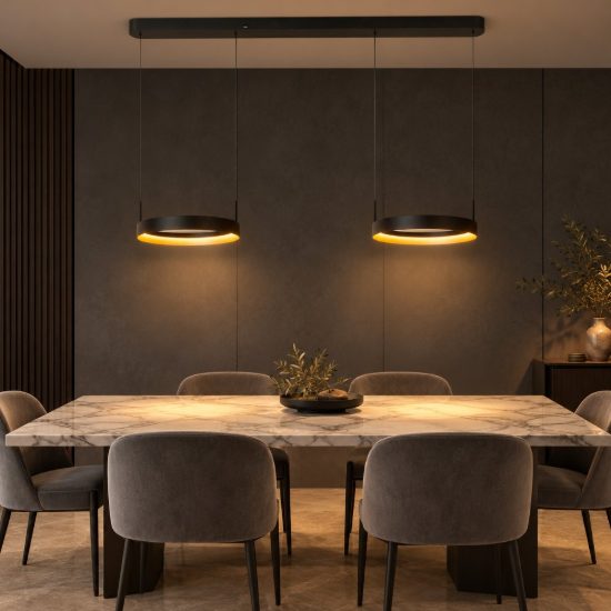Lampadario con 2 pendenti ad anello nero champagne led 76w cct 2200k 2700k 3000k