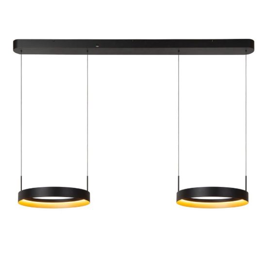 Lampadario con 2 pendenti ad anello nero champagne led 76w cct 2200k 2700k 3000k