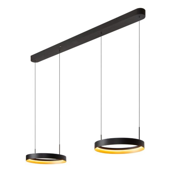 Lampadario con 2 pendenti ad anello nero champagne led 76w cct 2200k 2700k 3000k