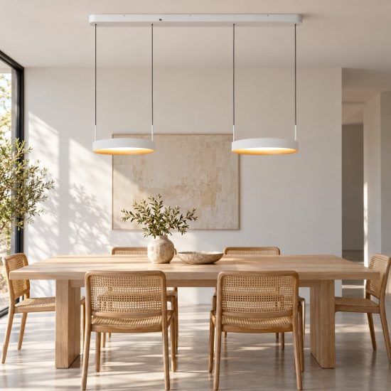 Lampadario con 2 pendenti ad anello bianco champagne led 76w cct 2200k 2700k 3000k