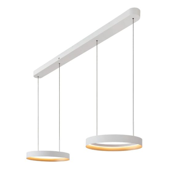 Lampadario con 2 pendenti ad anello bianco champagne led 76w cct 2200k 2700k 3000k