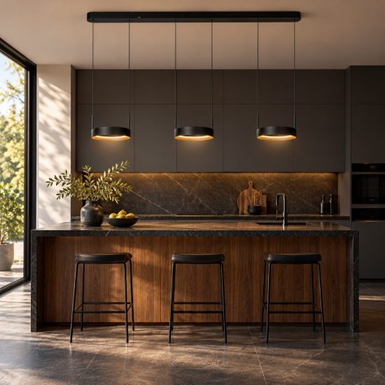 Lampadario con 3 pendenti ad anello per cucina nero champagne led 55,8w cct 2200k 2700k 3000k