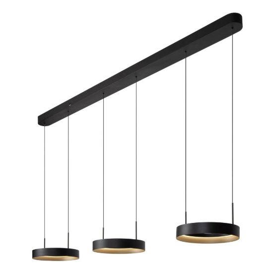 Lampadario con 3 pendenti ad anello per cucina nero champagne led 55,8w cct 2200k 2700k 3000k