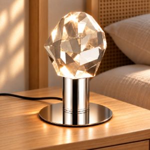 Abat-jour led 6,5w cct 2300k 3000k 4000k touch per comodino cromo con diffusore in cristallo
