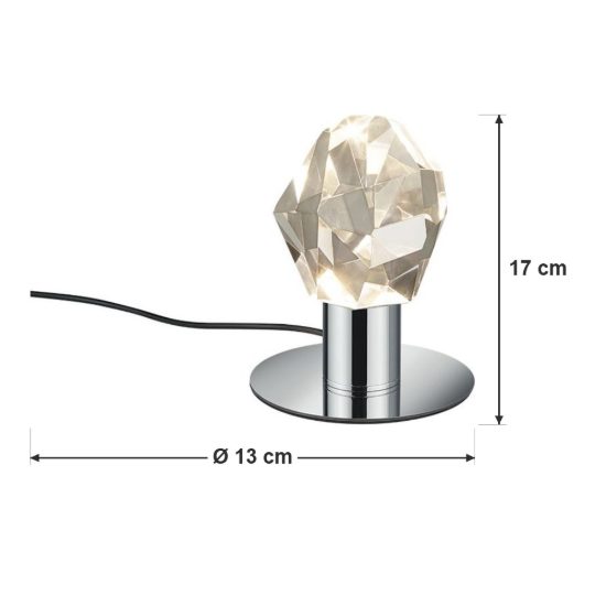 Abat-jour led 6,5w cct 2300k 3000k 4000k touch per comodino cromo con diffusore in cristallo