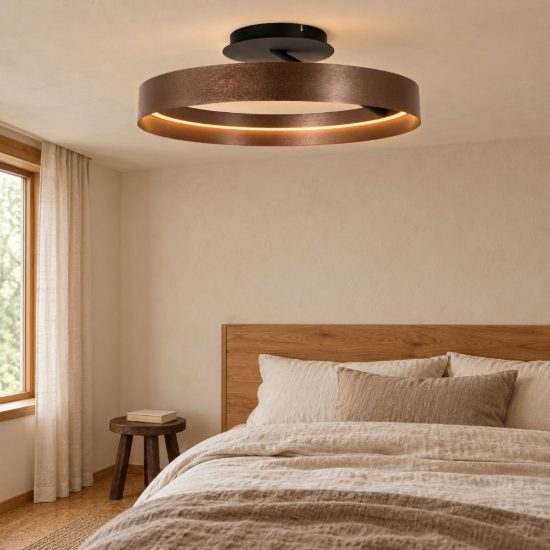 Plafoniera ad anello per camera da letto caffe nero led 35w cct 2200k 2700k 3000k dimmerabile