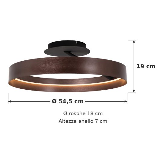 Plafoniera ad anello per camera da letto caffe nero led 35w cct 2200k 2700k 3000k dimmerabile