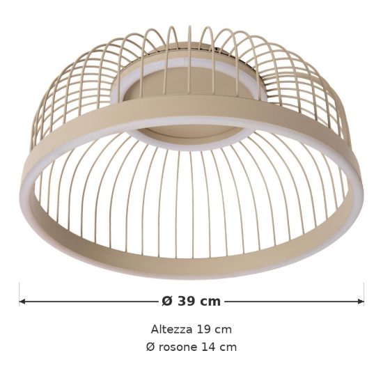 Plafoniera a gabbia per camera da letto moderna tortora led 22w cct 2200k 3300k 4000k dimmerabile