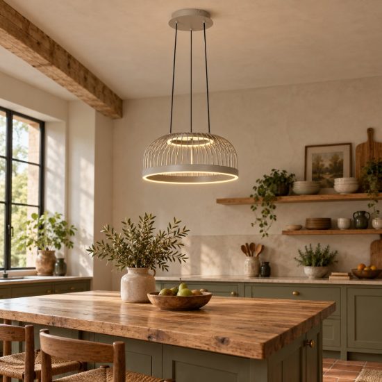 Lampadario a sospensione a cupola per cucina tortora led 22w cct 2200k 3300k 4000k dimmerabile