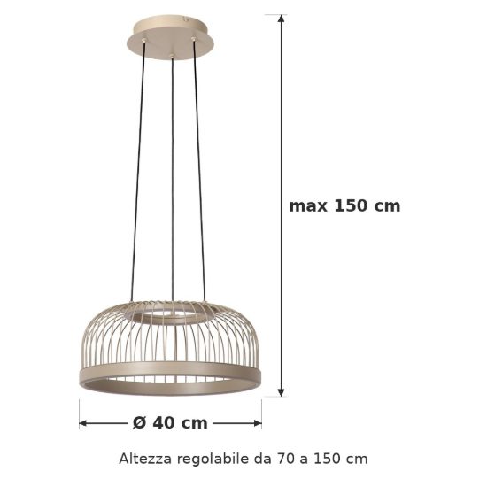 Lampadario a sospensione a cupola per cucina tortora led 22w cct 2200k 3300k 4000k dimmerabile