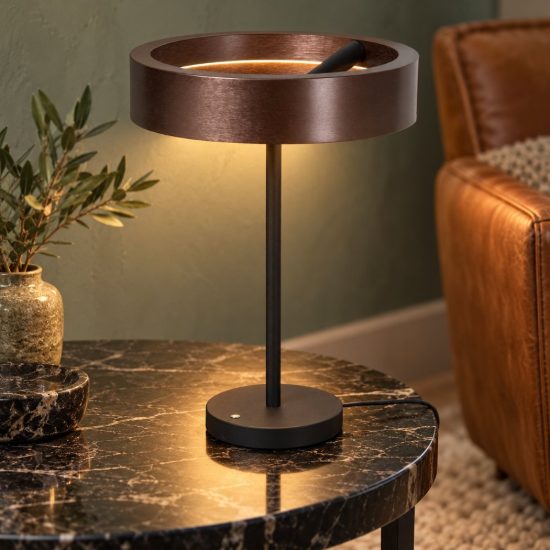Lampada da tavolo ad anello per soggiorno caffe nero led 12w cct 2200k 3300k 4000k touch dimmer