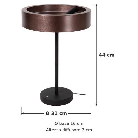 Lampada da tavolo ad anello per soggiorno caffe nero led 12w cct 2200k 3300k 4000k touch dimmer
