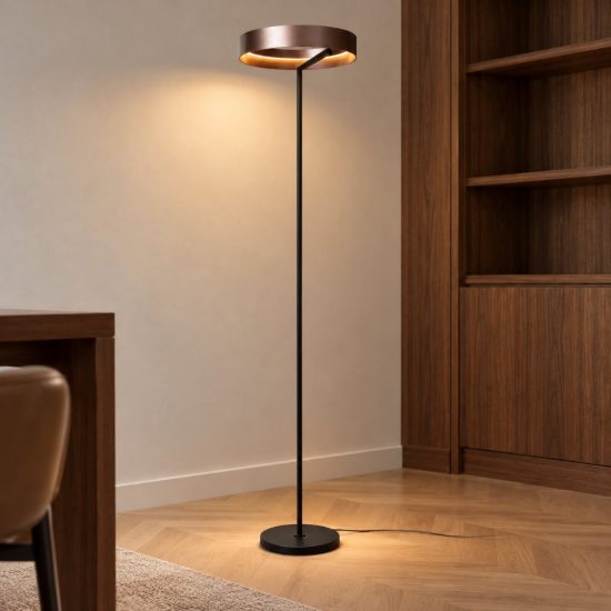 Piantana ad anello per soggiorno moderna caffe nero led 24w cct 2200k 2700k 3000k