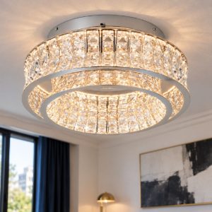 Plafoniera led 34w cct 2300k 3000k 4000k per soggiorno moderna cromo con cristalli trasparenti