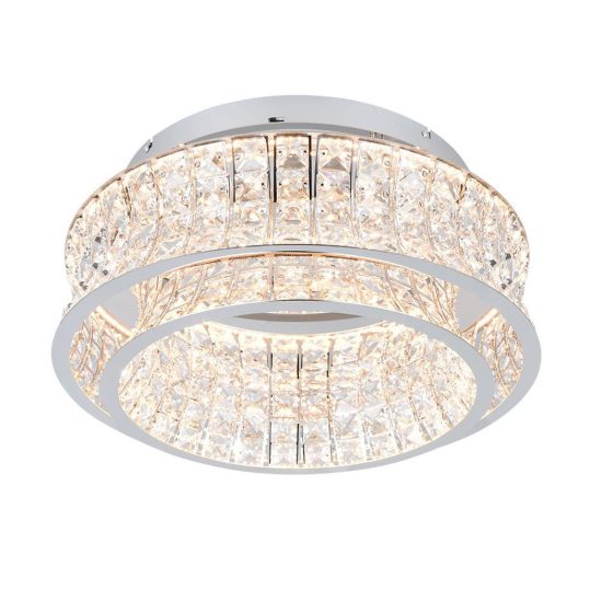 Plafoniera led 34w cct 2300k 3000k 4000k per soggiorno moderna cromo con cristalli trasparenti