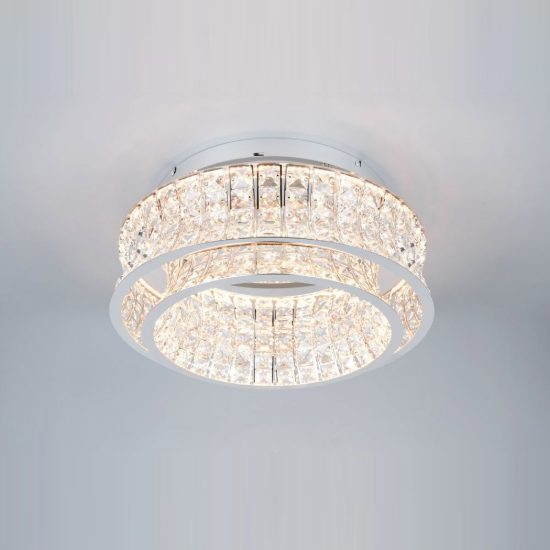 Plafoniera led 34w cct 2300k 3000k 4000k per soggiorno moderna cromo con cristalli trasparenti