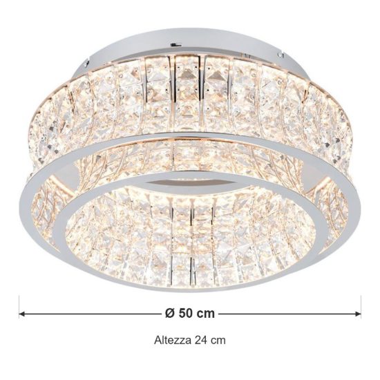 Plafoniera led 34w cct 2300k 3000k 4000k per soggiorno moderna cromo con cristalli trasparenti