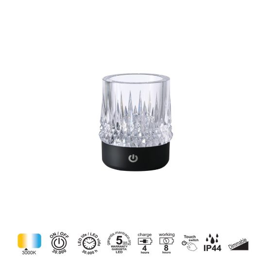 Lampada da tavolino per esterno nera led 3000k ip44 ricaricabile dimmerabile