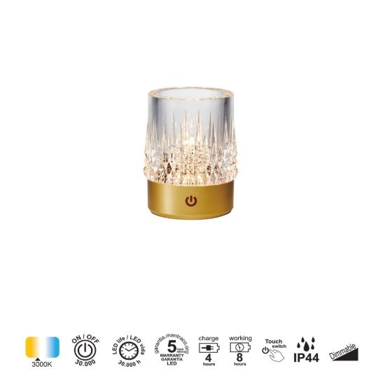 Lampada da tavolino per esterno ip44 oro led 3000k ricaricabile