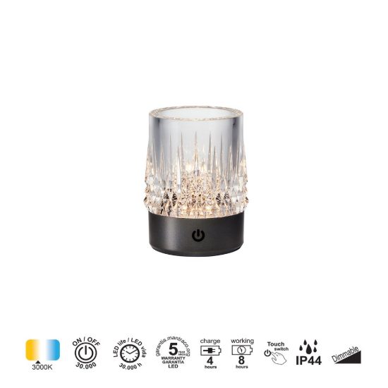 Lampada portatile per tavolino esterno nera led 3000k ip44 ricaricabile dimmerabile