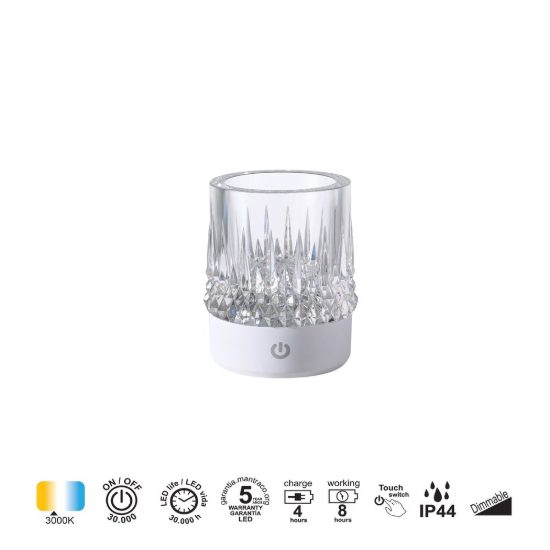 Lampada da tavolino per esterno led 1w 3000k ip44 ricaricabile dimmerabile bianca