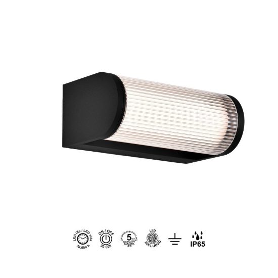 Applique da esterno moderna nera led 12w 3000k ip65