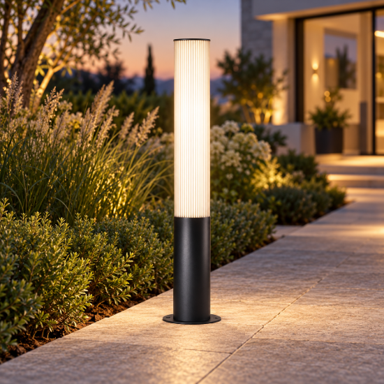 Lampione per esterno giardino cilindrico h65 cm nero led 3000k ip65