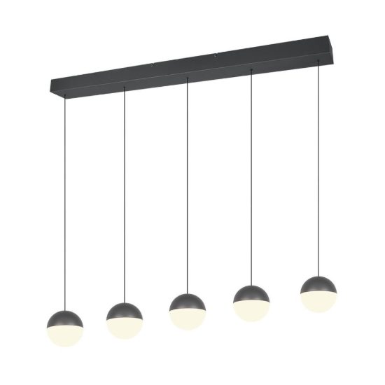 Lampadario 5 luci per sala da pranzo led 25w 3000k lineare antracite con sfere antracite bianche