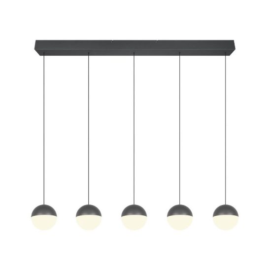Lampadario 5 luci per sala da pranzo led 25w 3000k lineare antracite con sfere antracite bianche