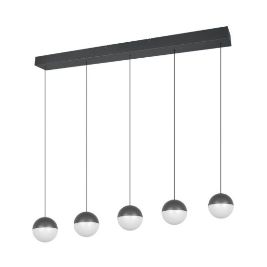 Lampadario 5 luci per sala da pranzo led 25w 3000k lineare antracite con sfere antracite bianche