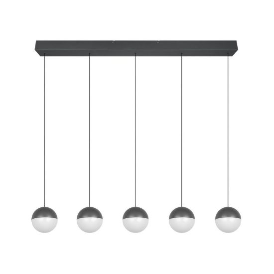 Lampadario 5 luci per sala da pranzo led 25w 3000k lineare antracite con sfere antracite bianche