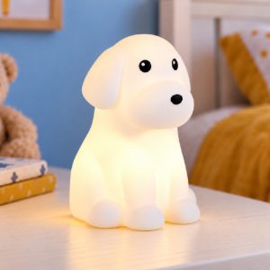 Lampada da tavolo led 0,5w 3000k rgb a batterie per cameretta a forma di cagnolino bianca