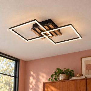 Plafoniera led 20w 3000k per soggiorno moderna nera effetto legno con 2 quadrati orientabili