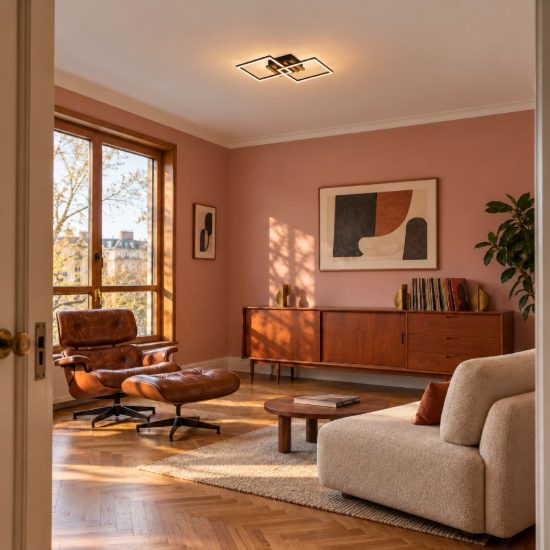 Plafoniera led 20w 3000k per soggiorno moderna nera effetto legno con 2 quadrati orientabili