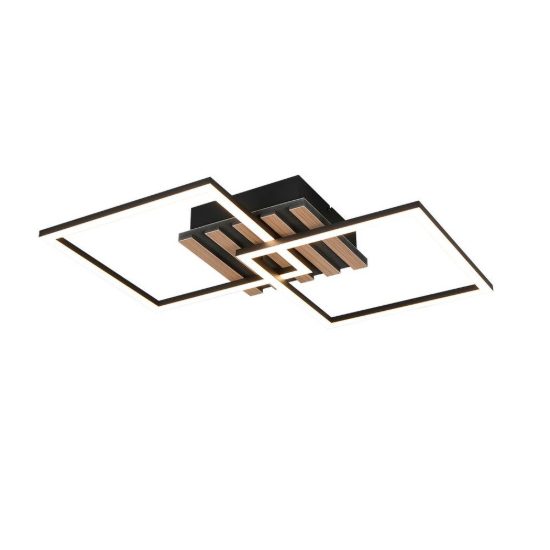 Plafoniera led 20w 3000k per soggiorno moderna nera effetto legno con 2 quadrati orientabili