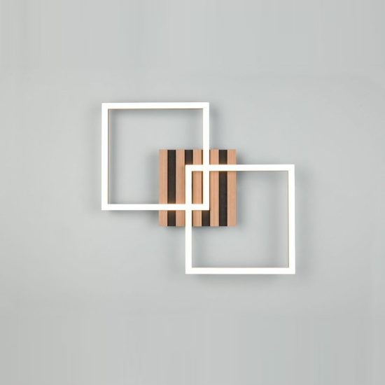 Plafoniera led 20w 3000k per soggiorno moderna nera effetto legno con 2 quadrati orientabili