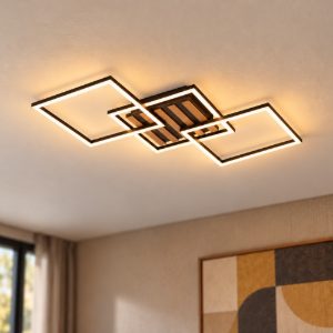 Plafoniera led 30w 3000k per soggiorno moderna nera effetto legno con 3 quadrati orientabili